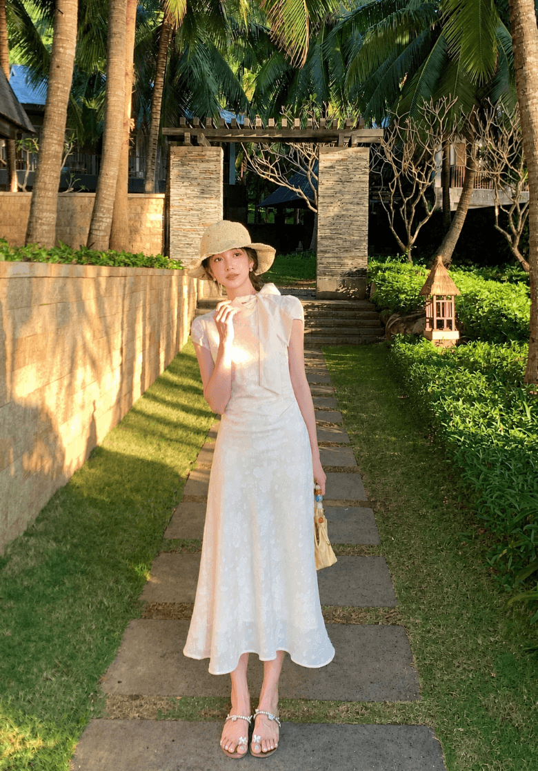 Dazzling Lace Bow Long Dress