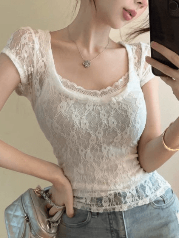 Lace Square Neck Sleeve Top