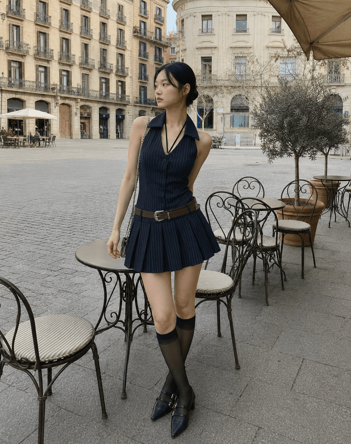 Nocturne Halter Neck Pleated Dress