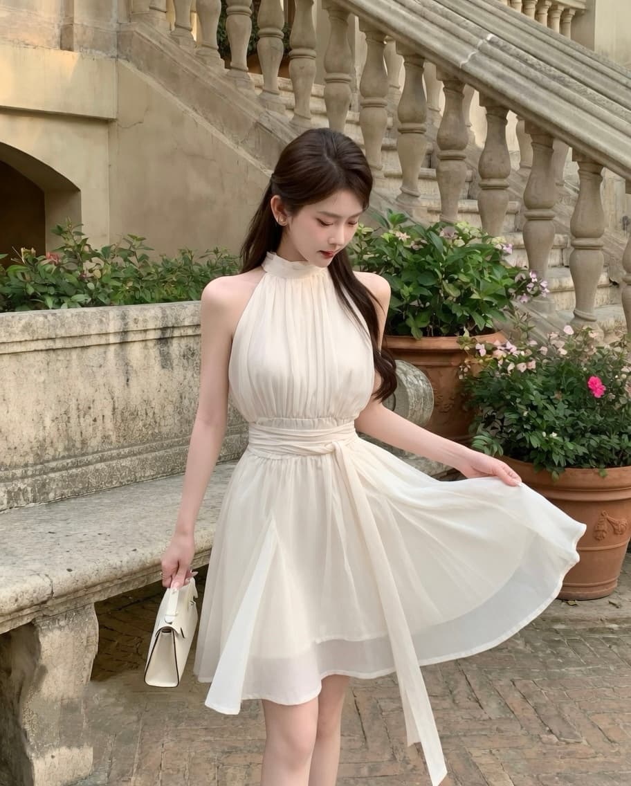 Lumina Halter Neck Chiffon Mini Dress