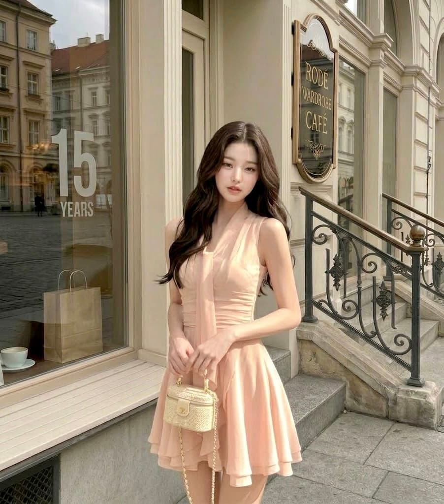 Peach Blossom Tie-Neck Flare Dress