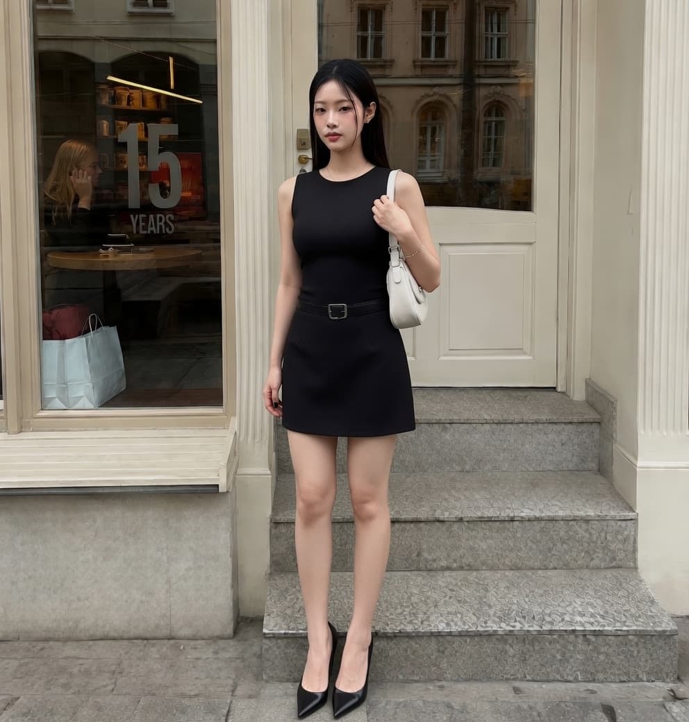 Noir Belted Mini Dress